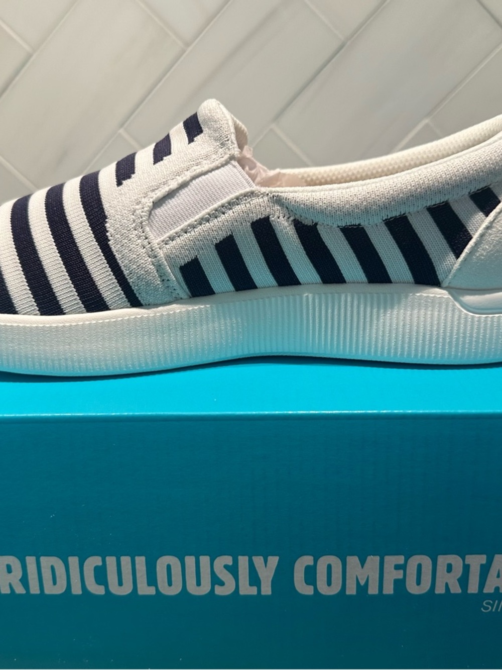 Reef Women's Navy and White Striped Slip-On Sneakers
